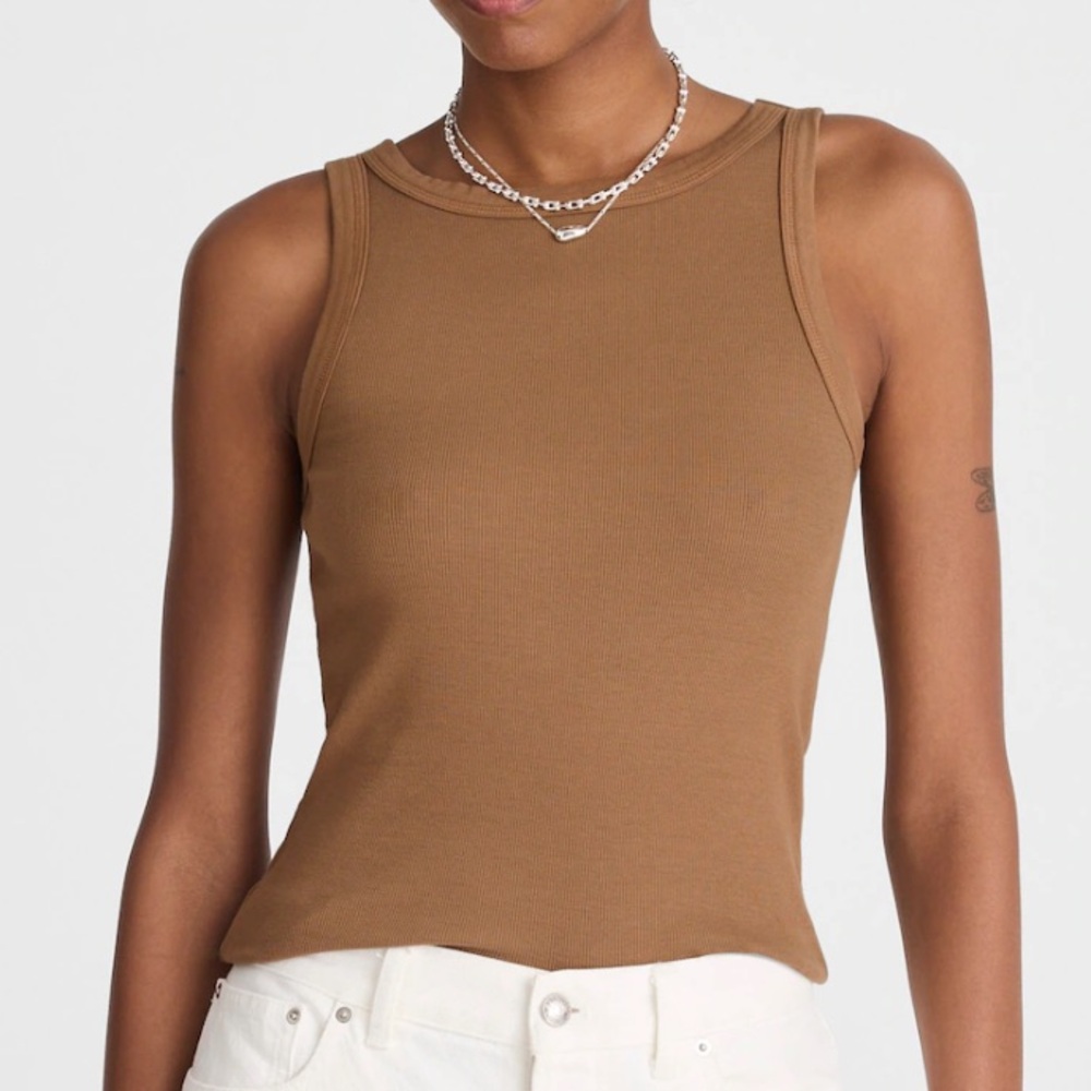 Madewell—Brown Fitted Sleeveless Cotton Essential High Neck Tank—Small